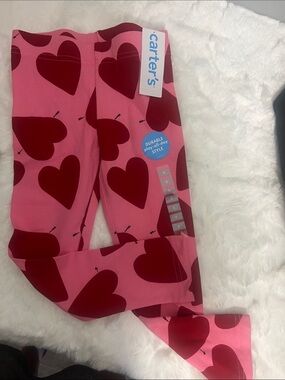 Carter's Pink Leggings with Red Heart Pattern